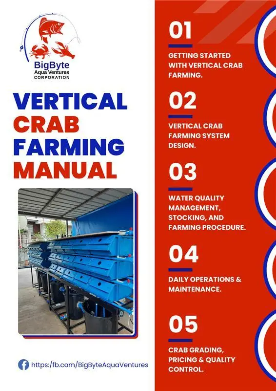 Vertical crab farming manual showing setup guidelines and step-by-step instructions.