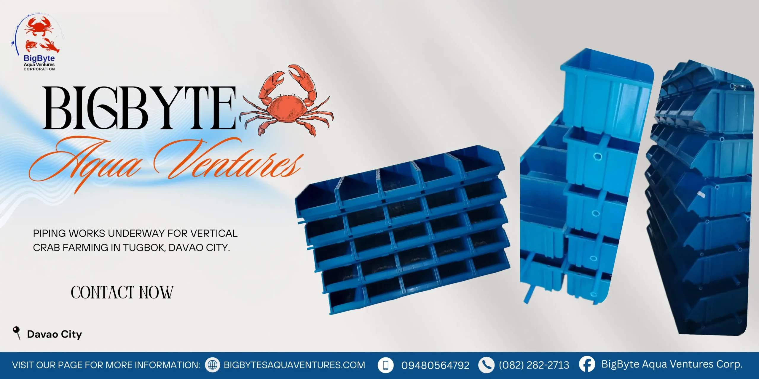Vertical crab farming piping system in Tugbok, Davao City — BigByte Aqua Ventures showcasing the ongoing setup for their sustainable aquaculture installation.