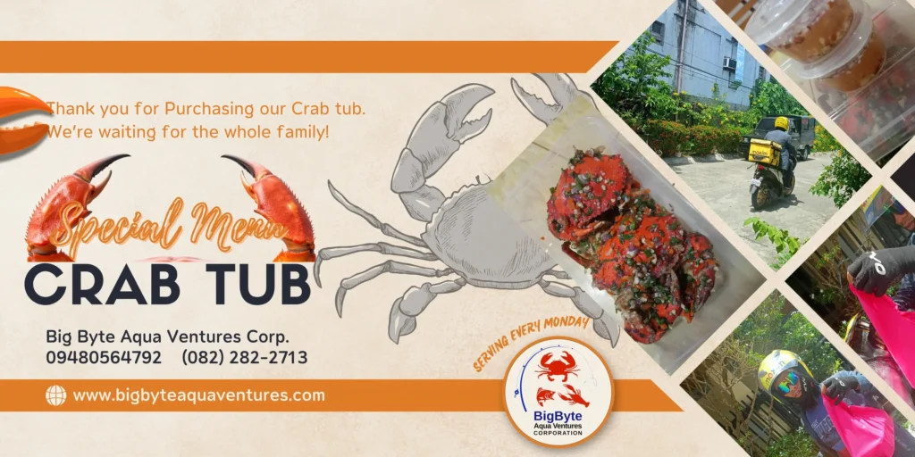 Special Menu Crab Tub by BigByte Aqua Ventures — a delicious crab dish freshly prepared and delivered in Davao City, perfect for seafood lovers craving premium crab meals.