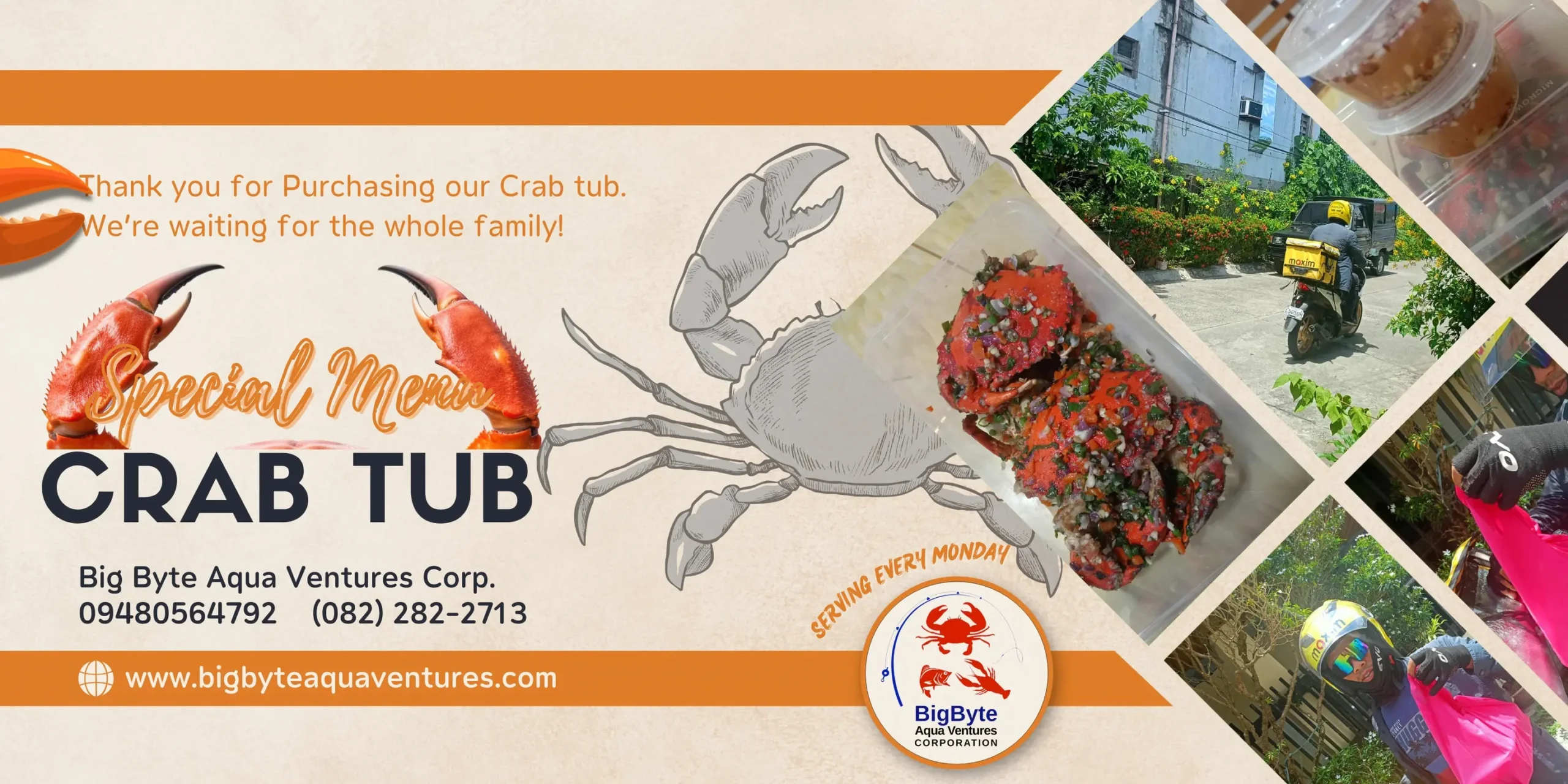 Special Menu Crab Tub by BigByte Aqua Ventures — a delicious crab dish freshly prepared and delivered in Davao City, perfect for seafood lovers craving premium crab meals.